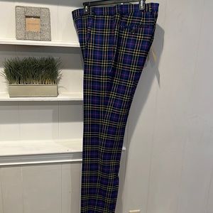 Burberry Men’s Sapphire Blue Tartan Plaid Trousers